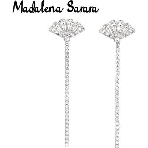 MADALENA SARARA S925 Needle Dangle Earring AAAA CZ Zircon Inlaid And Crystal Fan Style Girls Earring