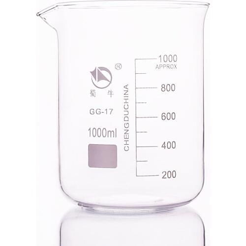 Beaker in low form,Capacity 1000ml,Outer diameter=114mm,Height=155mm,Laboratory beaker