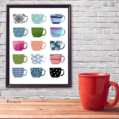 Multicolor Coffee Cup Canvas Painting Photo Kitchen Wall Pictures Coffee Shop Art Poster Simple Living Room Decoration