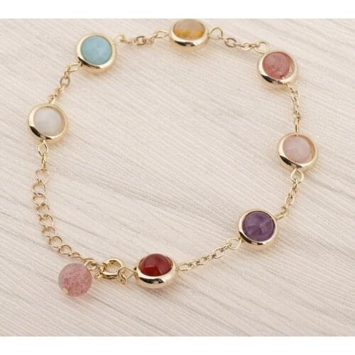 Fashion Moonstone Gemstone Charm Bangle Women Rainbow Bracelet Jewelry Gift