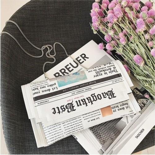 Newspapers Modeling Day Clutches Letter Envelope Bag Casual Shoulder Crossbody Purse Evening Handbag