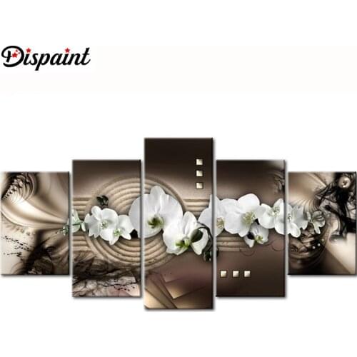 Dispaint 5D DIY 5pcs Full Square/Round Diamond Painting "orchid flower" Multi-picture Combination Embroidery Cross Stitch Decor