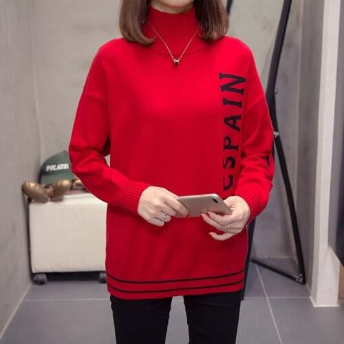 Women Turtleneck Sweaters Autumn Winter Korean Casual Tops Letter Print Long Sleeve loose Female knitting Pullovers