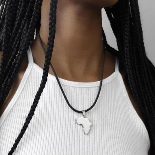 Africa map necklace africa pendant leather twist chain necklace Africa stainless steel africa necklaces for women men