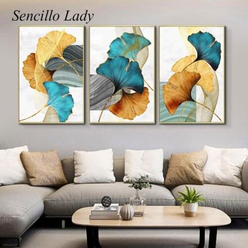 Golden Blue Green Leaf Plant Poster Botanical Canvas Print Abstract Art Painting Modern Decorative Picture Nordic Home Decor
