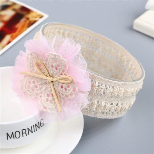 10pc 2018 Baby bowknot headband Newborn hair flower on lace band Children girl hair bows toddler infants lace flower hair band