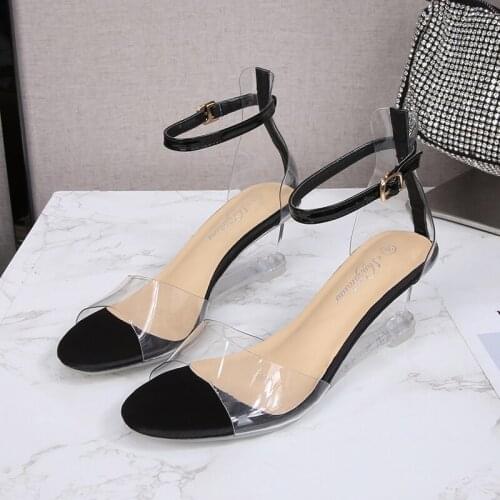 Transparent sandals women Middle Wedges High Heels PVC Crystal Sandals Summer Women Shoes Peep Toe Jelly Sandals female Pumps