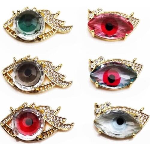 Multi-colored glass eyes pendant Phoenix eye charms micro zircon gold plated pendant DIY neck catenary necklace accessories