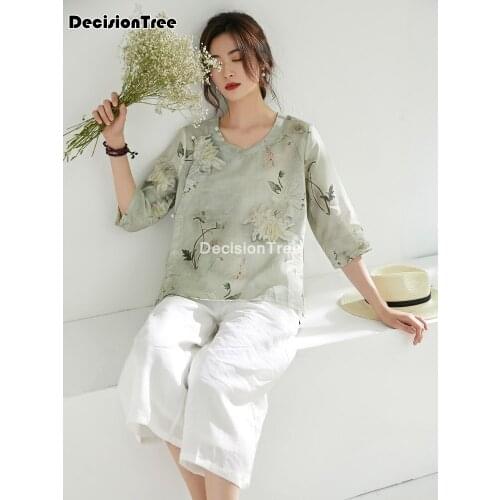 2021 chinese traditional top qipao shirt chinese style cheongsam blouse cotton linen blouse clothes chinese style cheongsam