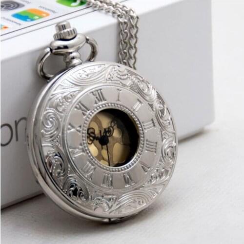 Silver Roman numerals Fashion quartz Hollow out woman and man students gift Necklace pocket watches PP88