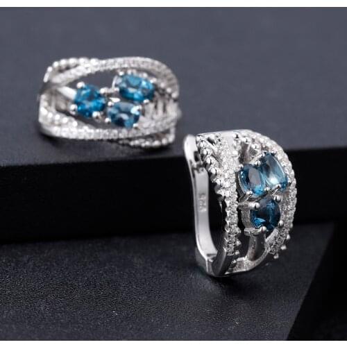 GEMS BALLET 925 Sterling Silver Gemstone 1.6Ct Natural London Blue Topaz Clip Earrings Birthstone Earrings For Women Jewelry