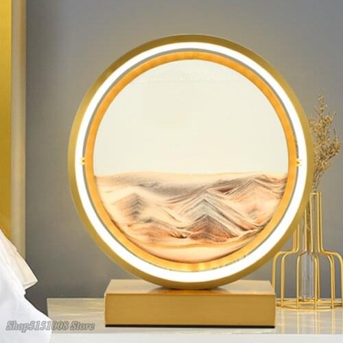 Modern Creative Retro Led Hourglass table lamp Craft 3D Natural Landscape Flowing Sand Picture Moving Hourglass station Lamps