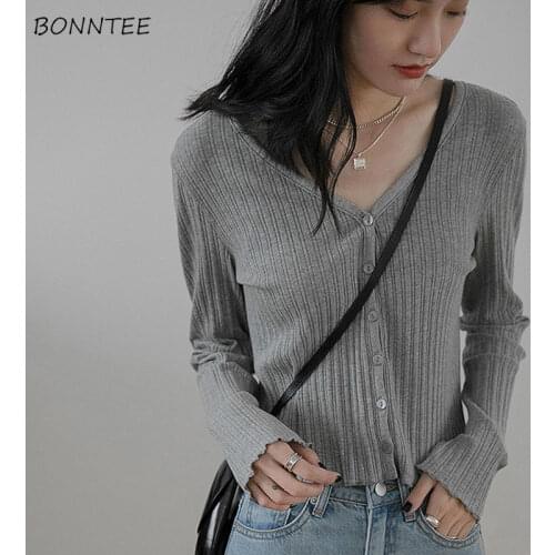 Sweater Cardigan Womens Spring Daily New Fashion Leisure Soft Simple Elegant Female All-match Slim Tender V-Neck Ulzzang Vintage