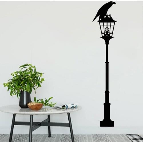 Crow Wall Stickers Black Raven Vinyl Decal Bird Lantern Home Decor Street Style Mural Removable Lamp O249
