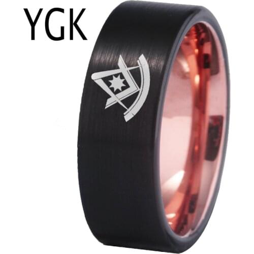YGK Jewelry Freemason Past Master Mason Ring Masonic Tungsten Rings for Mens Bridegroom Wedding Engagement Anniversary Ring
