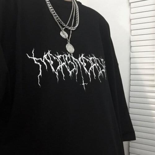 Harajuku Loose Oversize T Shirt Punk Letter Gothic Print Short Sleeve Women Black Streetwear vintage clothing dropshipping tops