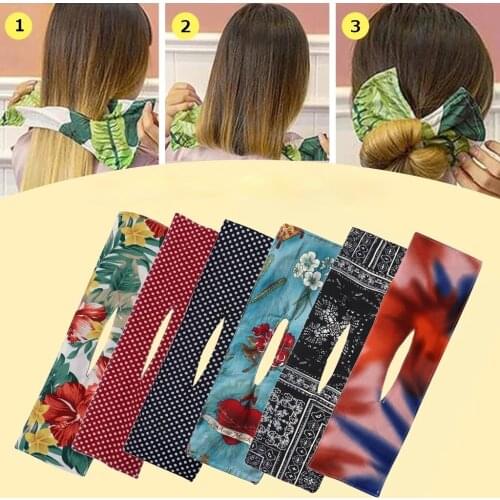 Women Knotted Deft Bun Print Hair Bands Rope Headband Summer Hairpin Braider Makers Fashion Fabric Hair Bands Hair Braiding Tool