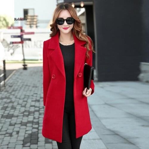 Winter Slim Elegant Large size Women Woolen Jacket New Casual Medium long Solid color Long sleeve Women Woolen Jacket