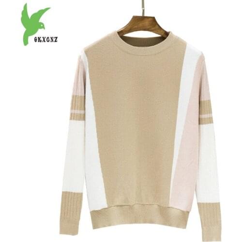 NEW Autumn Winter Sweater Women Contrast Color print Pullover Jumper Long Sleeve O-Neck Knitted Tops Outwear Pull Femme Sweaters