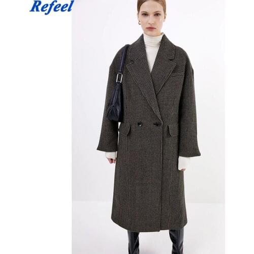 Za Womens Winter Gray Plaid Long Coat Streetwear Ladies Trench Fashion Female Loose Elegant Warm Clothes Overcoat
