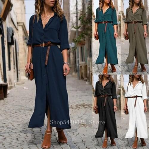 Women Elegant Fashion Muslim Abaya Long Sleeve Loose Buttons Shirt Dress Ramadan Islamic Dubai Clothing Turkish Robes Vestidos