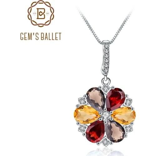 Gems Ballet New Arrival Citrine Garnet Smoky Quartz 4.02ct Real 925 Sterling-silver Necklace Pendant Fine Jewelry For Women