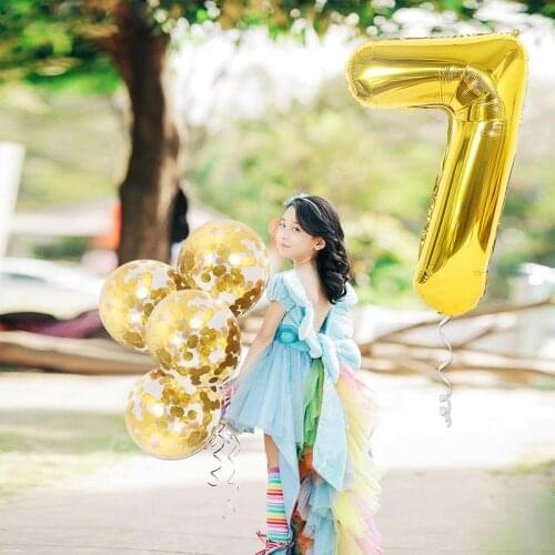 Gold Number Foil Balloon Birthday Party Decoration Kids First Baby Shower Decor Supplies Accessories Girl Princess Helium Ball