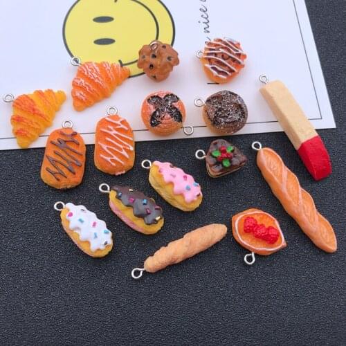 10pcs Resin Hot Selling Kawaii Bread Charm Cute Cake Jewelry Pendant for Keychain, Earring, Scrapbooking, DIY Making, Necklace