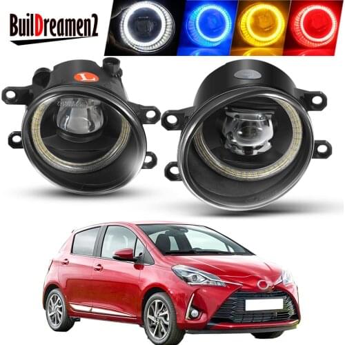 2 X Angel Eye Fog Light Assembly For Toyota Yaris Hatchback 2006-2014 Car Right + Left LED Lens Fog Daytime Running Lamp DRL 12V