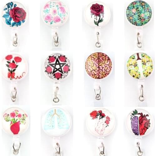 20pcs/lot BH1606 Cartoon Rose Human organs Retractable Doctor Nurse Badge Reel Fashion Cute Students ID Card Badge Holder