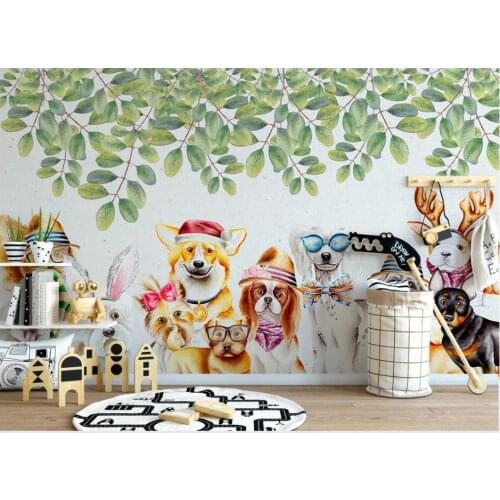 3d wallpaper custom photo Creative cute group of puppies plant leaves children home decor 3d wall murals wallpaper for walls 3 d