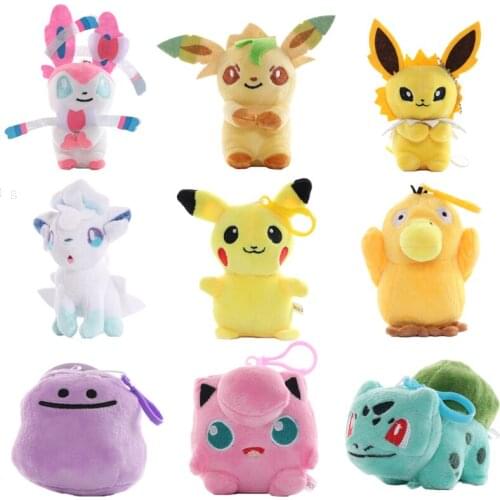 4 inch Pokemon Comics Pikachu Jenny Turtle Plush doll bag pendant Cute elf Childrens schoolbag doll pendant Plush toy pendant