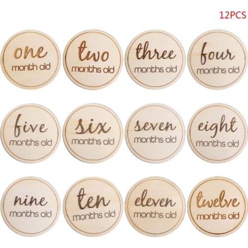 87HD 12 Pcs/set Baby Monthly Milestone Wooden Card Infants Photography Props Kids Newborn Shower Gifts