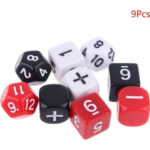 9pcs/set Addition Subtraction Symbol Dice Beads Numbers Math Teaching Preschool Board Game