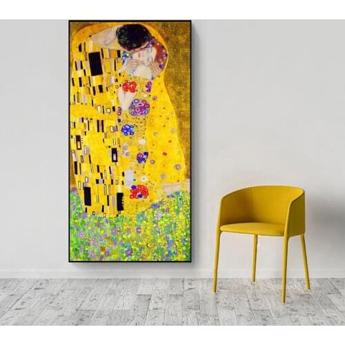 Famous Artist Gustav Klimt kiss Abstract Oil Painting on Canvas Print Poster Art Wall Pictures For Living Room Cuadros Decor