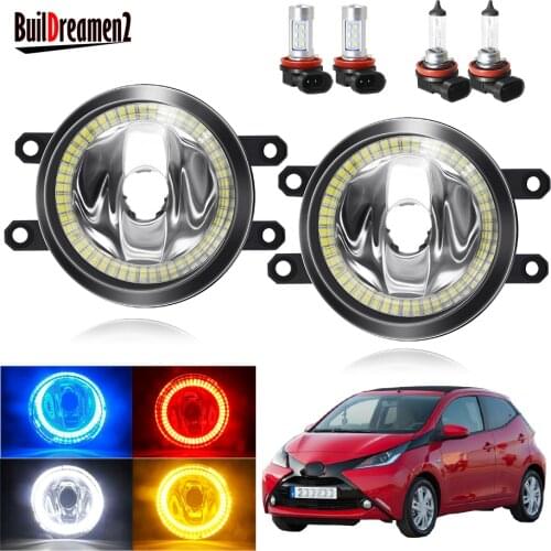 Angel Eye Fog Light Assembly For Toyota Aygo (_B4_) 2014 2015 2016 2017 2018 Car Front Bumper Fog Light With Halo Ring DRL 12V