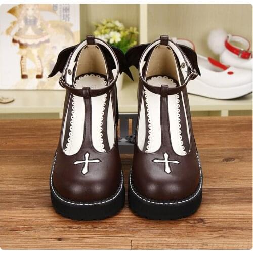 Angelic imprint Custom Japanese Goth Lolita Cosplay Ankle T-strap Shoes Platform Heel Comfortable Girls Shoes size35-39 98461