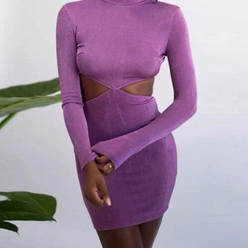 Long Sleeve Hollow Out Mini Dress Sexy Badycon Fashion O-neck Dresses 2021 Summer Backless Solid Party Bandage Casual Dress