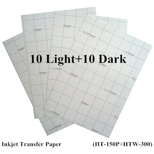 20pcs=10pcs light+10pcs Dark) Inkjet Heat Transfer Paper for Cotton Iron On Paper Thermal Transfer Papel Iron-on Printing Paper