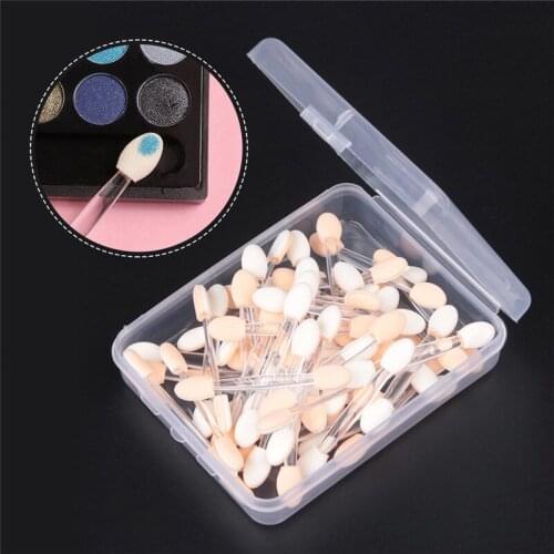 50pcs Eyeshadow Applicator Nail Glitter Mirror Powder Brush with Box Double Ended Sponge Eyeshadow Stick Make Up Manicure Tools