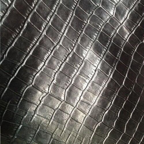 Classic Black Genuine Cow Skin Leather Fabric Material Crocodile checks Embossed,Free Shipping