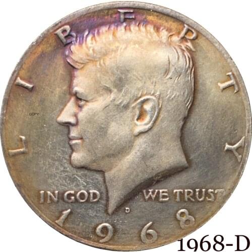United States America 1968 D Liberty 1/2 Kennedy US Half Dollar In God We Trust E PLURIBUS Cupronickel Silver Plated Copy Coin