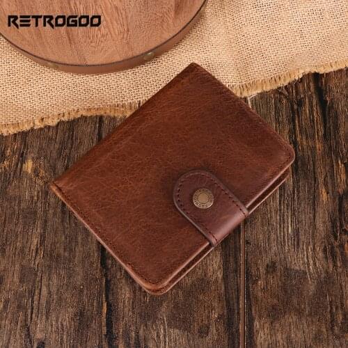 RETROGOO RFID Wallet Trifold Men Purse Genuine Leather SIM Card Holder Zipper Coin Pocket Male Wallet Top Quality Cowboy Cartera