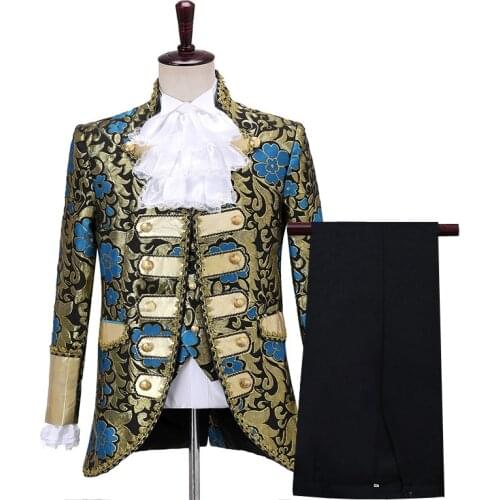 Men Cosplay Party Costume Suits Renaissance Medieval Embroidery King Prince Royal Court Cosplay Costume Stage Prom Performance