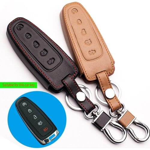 Latest leather key set remote control key chain cover key box for Ford Edge 5 smart key L216 protective shell 5 button Key cases