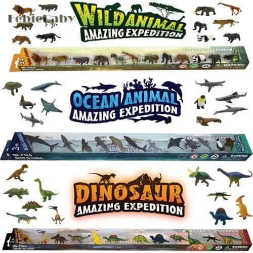 Creative Mini Set Emulational Children Animal Toys Solid Plastic Material Dinosaur/wild Animal/marine animal Doll Set With Box