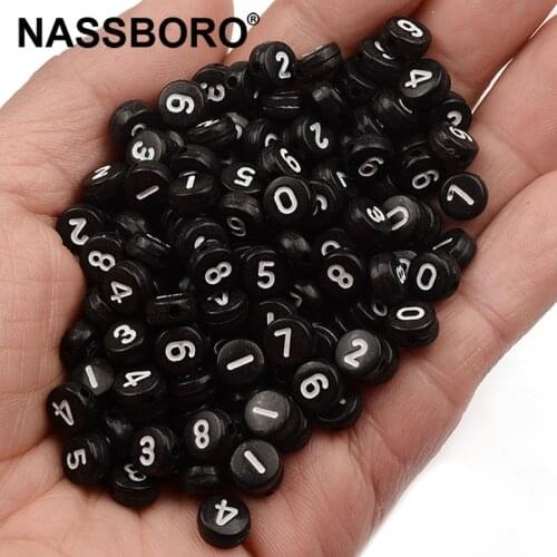 4*7mm 100Pcs Round Black Acrylic White Digital Beads for Jewelry Making Kid Diy Material Loose Spacer Beads