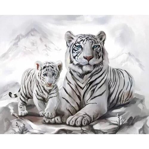 Paints By Numbers Animals 40x50cm White Tigers Oil Painting By Numbers Set Gift Acrylic Coloring By Numbers Canvas Wall For Art