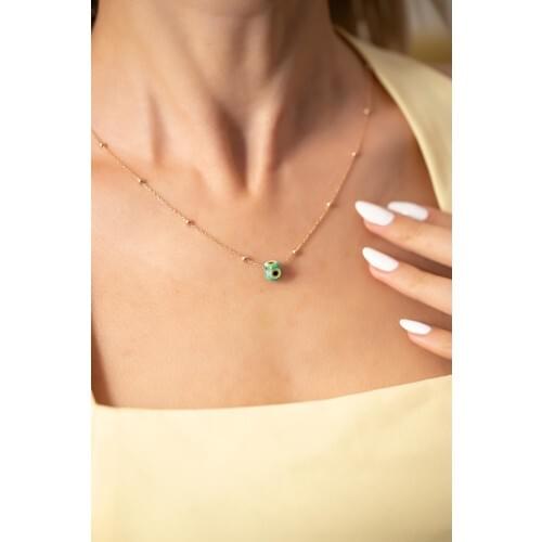 Bulk Model Green Amulet Rose Plated Silver Necklace