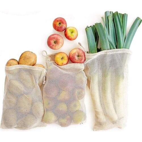 Reusable Vegetable Mesh Bag Eco Cotton Vegetable Bag Washable Produce Bag for Vegetable Fruit Storage Bag with Drawstring
